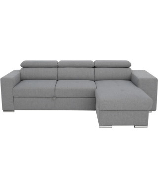 Canapé d'angle convertible réversible TYRON - Coffre et 2 poufs - Tissu Gris - L 257 x P 163 x H 94 cm