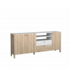 Enfilade HOYVIK 3 portes - 2 tablettes, 2 tiroirs, 2 niches - 215,3 cm - Décor chene sonoma avec du blanc mat - Poignées en m…