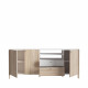 Enfilade HOYVIK 3 portes - 2 tablettes, 2 tiroirs, 2 niches - 215,3 cm - Décor chene sonoma avec du blanc mat - Poignées en m…