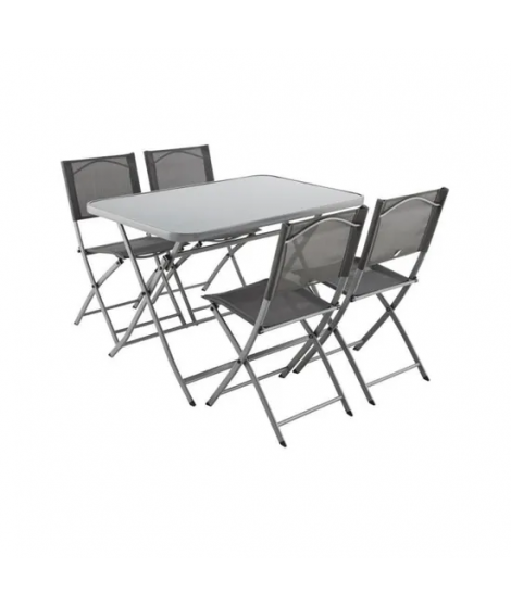 Ensemble Repas Jardin - 1 table rectangulaire + 4 chaises pliantes - 4 personnes - Acier