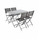 Ensemble Repas Jardin - 1 table rectangulaire + 4 chaises pliantes - 4 personnes - Acier