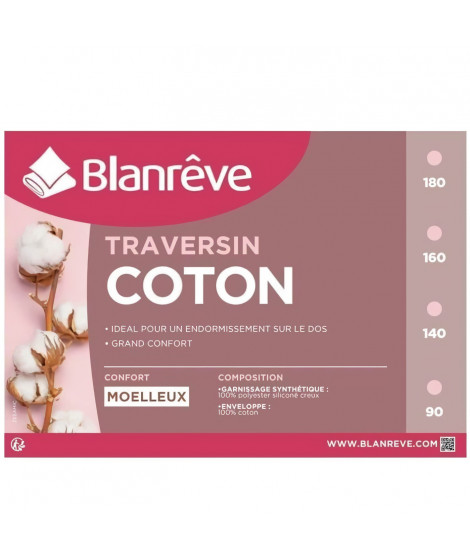 BLANREVE Traversin en coton - 140 cm - Blanc