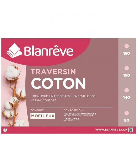 BLANREVE Traversin en coton - 180 cm - Blanc