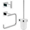 GROHE Set d'accessoires Salle de bain 3 en 1 Essentials Cube 40757001 - Patere murale - Brosse - Dérouleur papier wc - Chrome