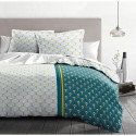 HOME LINGE PASSION Parure de couette Rainbow - 1 housse de couette 220 x 240 cm + 2 taies 65 x 65 cm - Bleu-vert , curry et b…