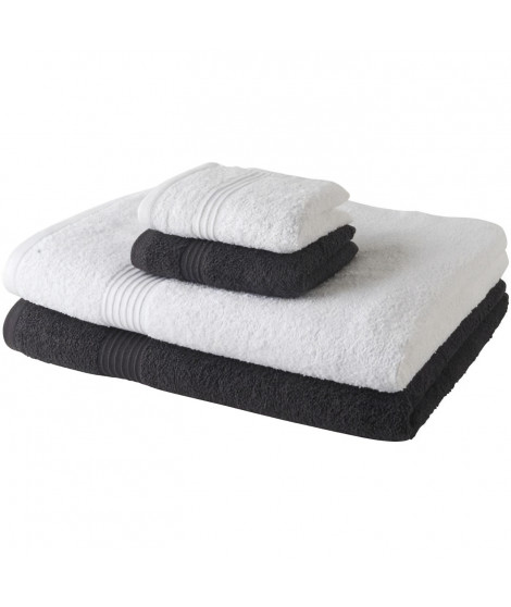 TODAY Lot de 2 serviettes de bain 30x50 cm + 2 draps de bain couleur - Fusain et Craie - 100% Coton