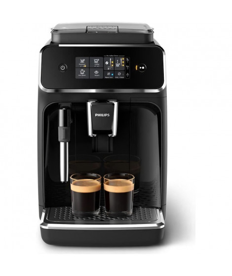 Machine a café Expresso Automatique PHILIPS EP2221/40 - Broyeur Grains - Series 2200 - Mousseur a lait - Noir Laqué