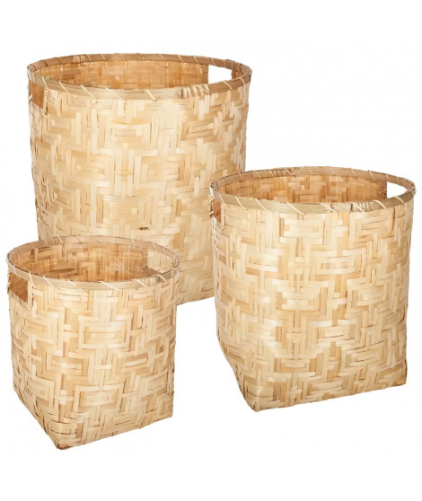 Set de 3 paniers ronds en bambou - Beige