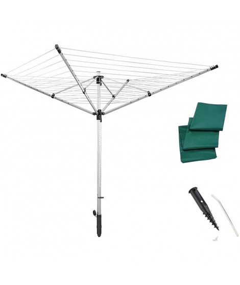 Leifheit 85282 Séchoir jardin parapluie LinoLift 600 QuickStart, 60 m, housse de protection, hauteur ajustable