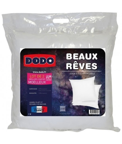 DODO Lot de 2 Oreillers Beaux Reves - 60 x 60 cm - Blanc
