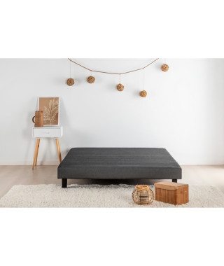 Sommier tapissier a lattes 160 x 200 - Bois massif gris anthracite + pieds - DEKO DREAM Rakenne