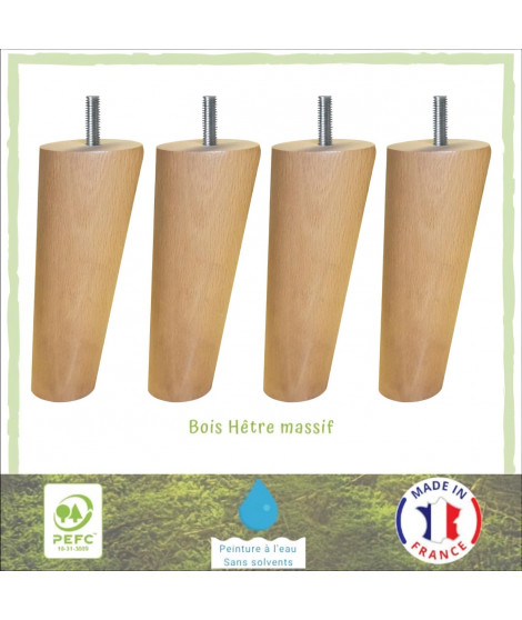 Jeu de pieds fuseau ronds incliné en bois Ø 5,4 cm - H 13,5 cm - Lot de 4