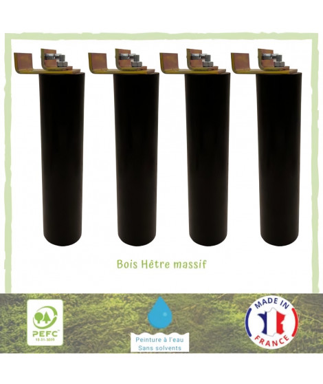 Lot de 4 pieds de lit cylindriques couleur noir - Kit universel pour sommier métallique - Ø 5,4 cm - H 23 cm