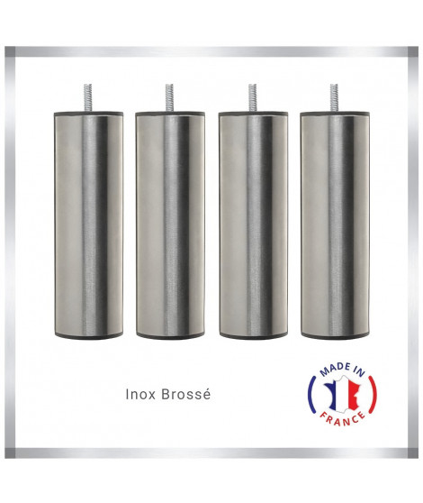 Jeu de pieds cylindriques inox brossé Saturne - L 6 x l 6 x H 24,5 cm - Lot de 4