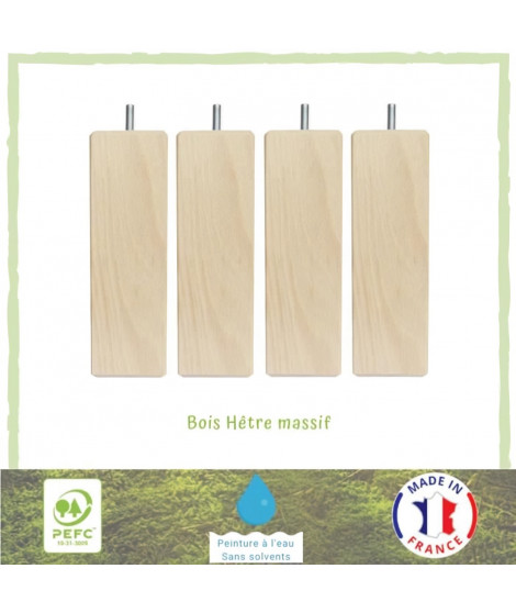 Jeu de pieds carrés en bois - L 6 x l 6 x H 19 cm - Lot de 4