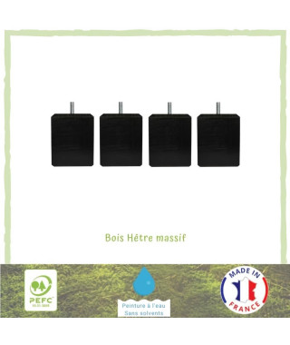 Jeu de pieds carrés L 7 cm x l 7 cm H 8,5 cm - Noir - Lot de 4