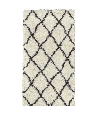 NAZAR ASMA Tapis de couloir Shaggy - Style berbere - 80 x 140 cm - Creme et marron - Motif géométrique