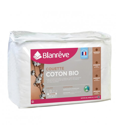 BLANREVE Couette tempérée Coton BIO - 300g/m² - 220x240cm