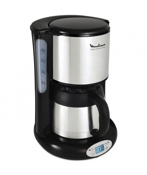 MOULINEX FT362811 Cafetiere filtre avec verseuse isotherme SUBITO - Programmable - 8 a 12 tasses - Noir et Inox