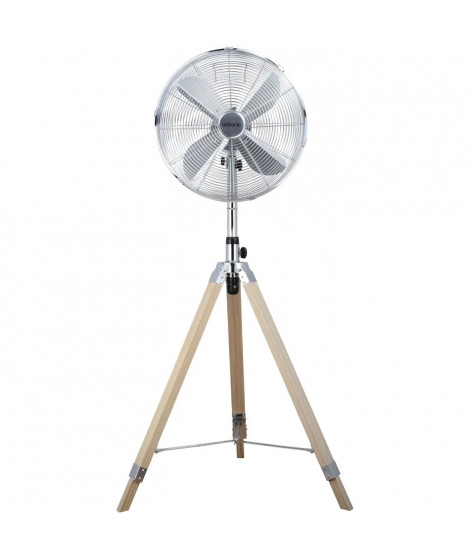 Ventilateur Trépied OCEANIC - 50W - Diametre 40 cm - Hauteur réglable - Oscillation - Inox et Bois