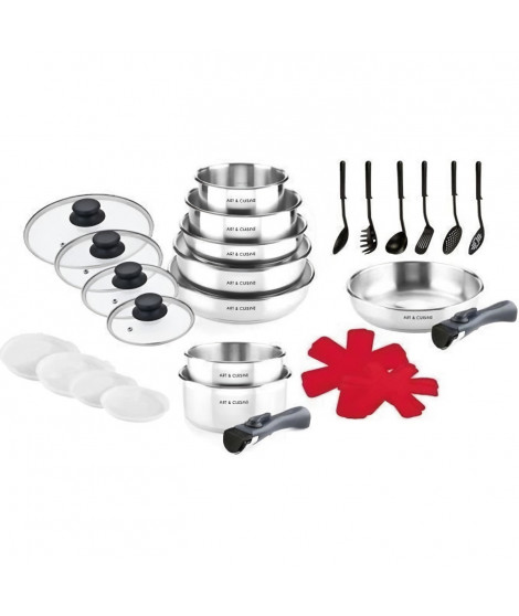 ART & CUISINE AC24BPS - Batterie de cuisine 28 pieces - Tous feux dont induction - Inox