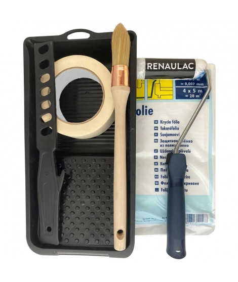 Kit complet d'outils professionnel spécial peinture acrylique - Rouleau / brosse a rechampire / ruban / Bâche / Bac / Mélangeur