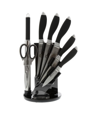 PRADEL EXCELLENCE Bloc tournant de 5 couteaux de cuisine + fusil et ciseau I7408N 2,5-8,5-11-20cm noir