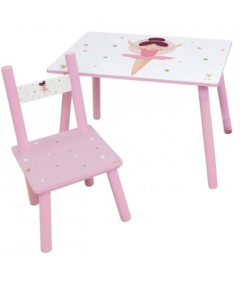 FUN HOUSE Danseuse Ballerine Table H 41,5 cm x l 61 cm x P 42 cm avec une chaise H 49,5 cm x l 31 cm x P 31,5 cm - Pour enfant