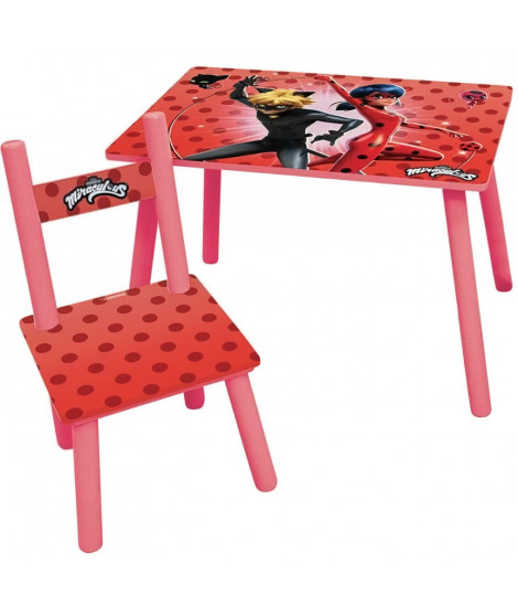 FUN HOUSE Miraculous Ladybug Table H 41,5 cm x l 61 cm x P 42 cm avec une chaise H 49,5 cm x l 31 cm x P 31,5 cm - Pour enfant