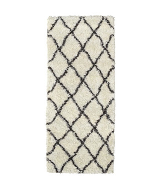 ASMA Tapis de couloir Shaggy - Style berbere - 67 x 180 cm - Creme et marron - Motif géométrique