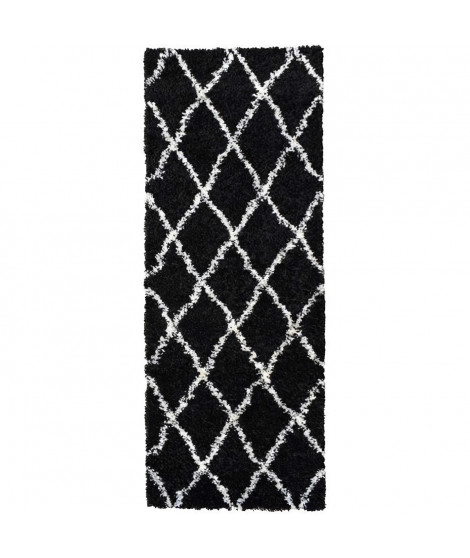 NAZAR ASMA Tapis de couloir Shaggy - Style berbere - 67 x 180 cm - Noir - Motif géométrique