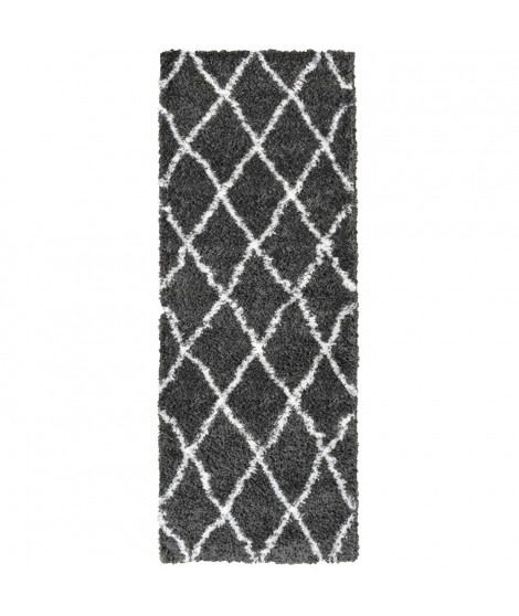 ASMA Tapis de couloir Shaggy - Style berbere - 67 x 180 cm - Gris - Motif géométrique