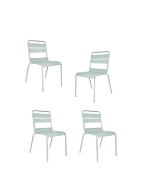 Lot de 4 chaises de jardin - Acier - Vert Céladon