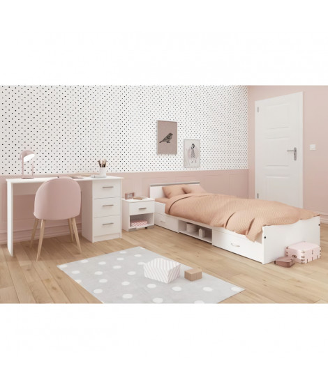 Chambre complete enfant  Lit + chevet + bureau - Blanc mat - PARISOT