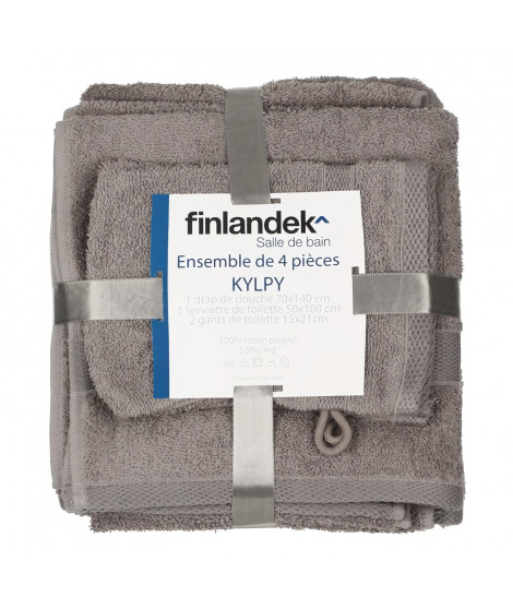 FINLANDEK Set 1 Serviette + 1 Drap Douche + 2 Gants KYLPY Gris