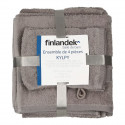 FINLANDEK Set 1 Serviette + 1 Drap Douche + 2 Gants KYLPY Gris