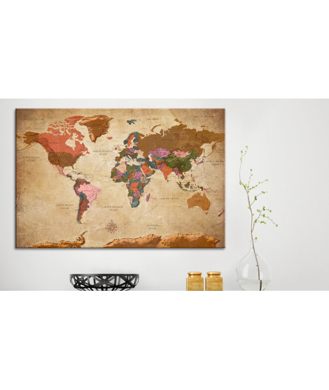 Tableau en liège - World Map: Brown Elegance [Cork Map]