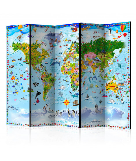 Paravent 5 volets - World Map for Kids II [Room Dividers]