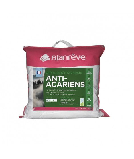 BLANREVE Lot de 2 oreillers anti-acariens 60 cm