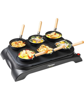 Bestron Service Party Wok électrique, Grill de table avec mini poeles wok pour 6 personnes, 1000 Watts, Couleur: noir