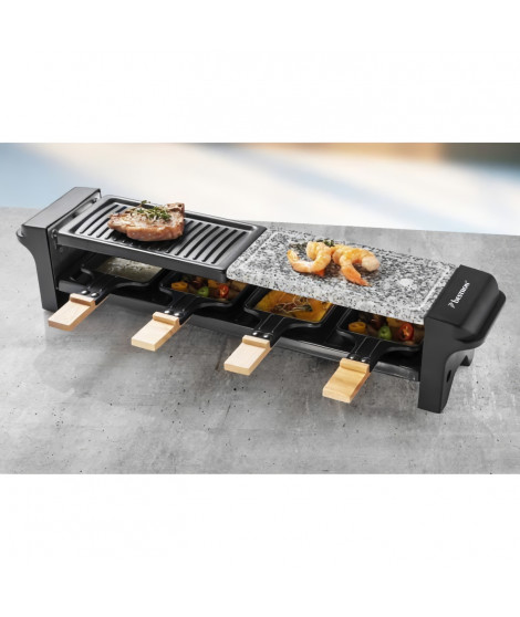 Bestron Appareil a raclette pour 4 personnes, barbecue de table électrique avec 4 poelons, 4 spatules en bois et 4 soucoupes,…