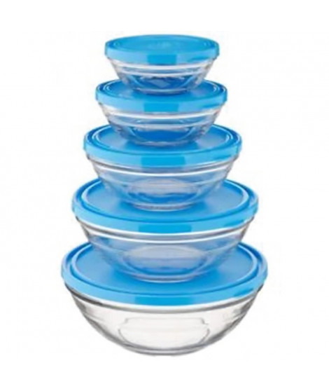 DURALEX - Freshbox Transparent Service Rond 5 pieces - avec Couvercle Bleu - verre trempé