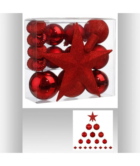 FEERIC LIGHTS & CHRISTMAS Kit de 18 pieces déco sapin de Noël - Rouge