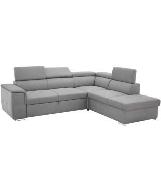 Canapé d'angle convertible panoramique 5 places DAYTONA - Tissu Malmo gris - Coffre de rangement - L 260 x P 218 x H 77 cm