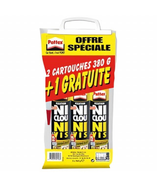 Colle de Fixation Ni Clou Ni Vis PATTEX - Extra Fort & Rapide - Cartouche 380g - Lot de 2 + 1 Gratuit