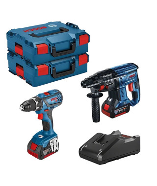 Bosch Professional - KIT 2 OUTILS : perceuse-visseuse GSR 18V-55 + perforateur GBH 18V-21 + 2 x GBA 4.0Ah + GAL 18V-40 + L-Boxx