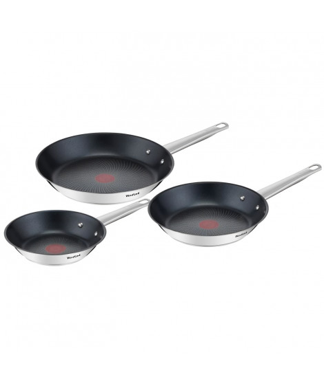 TEFAL B922S304 Lot de 3 poeles 20/24/28 cm, Induction, Acier inoxydable haute qualité, Revetement antiadhésif sûr, Cook Eat, …