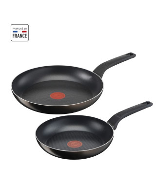 TEFAL B5549002 Lot de 2 poeles 24/28 cm, Sauf induction, Revetement antiadhésif, Cuisson saine, Fabriqué en France, Easy Cook…