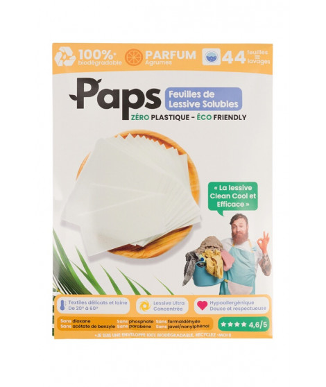 Lessive Paps Pack de 44 Feuilles de Lessive ultra concentrée - Parfum Agrumes