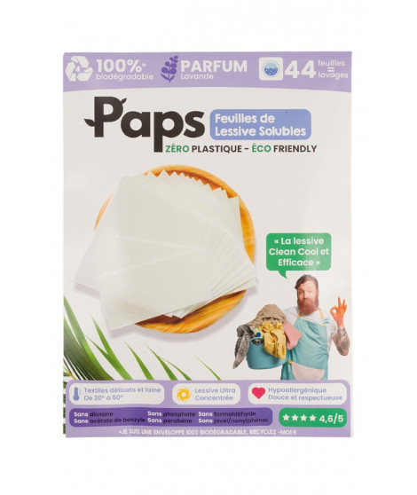 Lessive Paps Pack de 44 Feuilles de Lessive ultra concentrée - Parfum Lavande